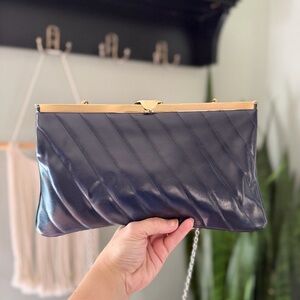 VTG 60s Navy Quilted Convertible Clutch Crossbody Purse